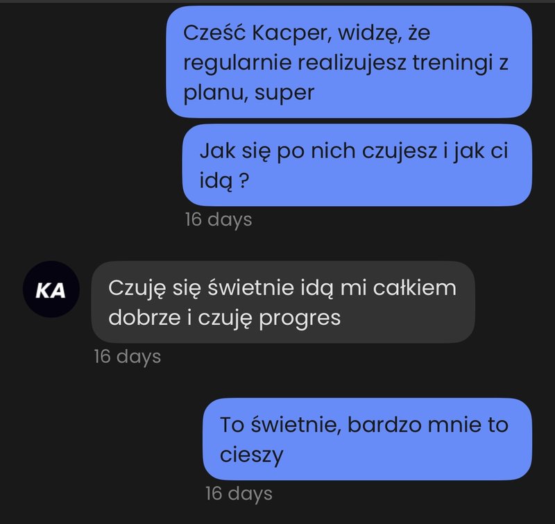 Opinia zawodnika Kacpra o progresie z planu