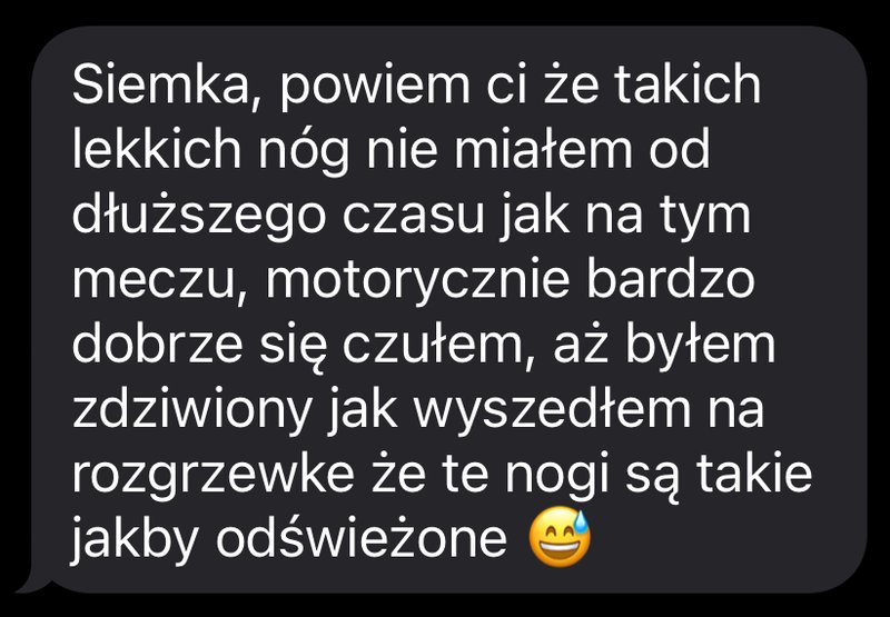 Opinia zawodnika o lekkości nóg w meczu